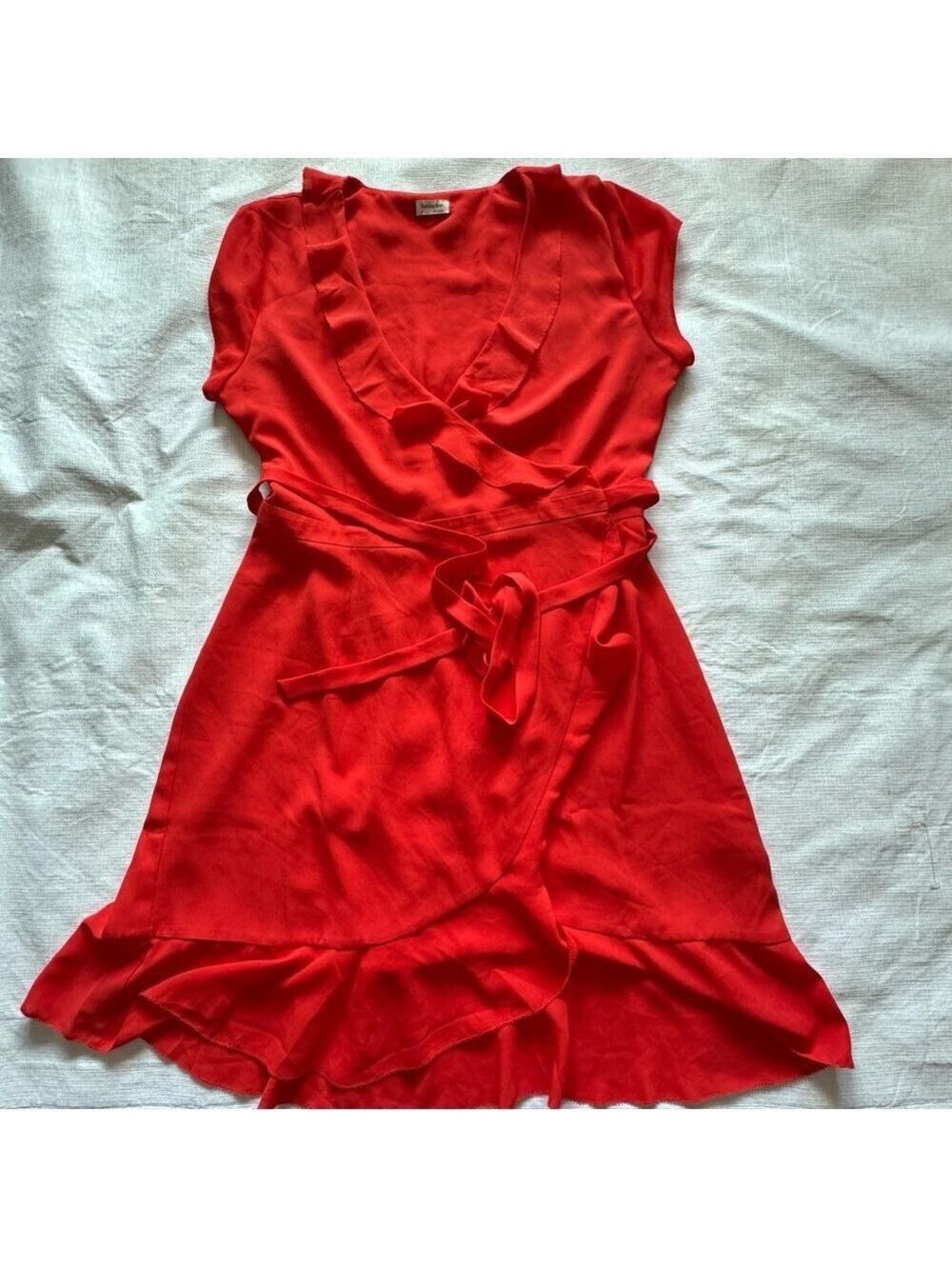 Sunday Best Red Ruffled Wrap Sundress. size 4 - Picture 3 of 7
